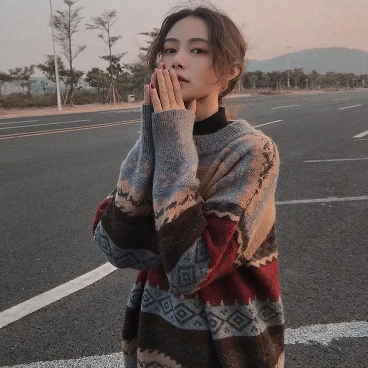 Retro Loose Sweater Women's Forest Style Hong Kong Style Versatile New Item Korean Version Instagram Trendy Student Outerwear