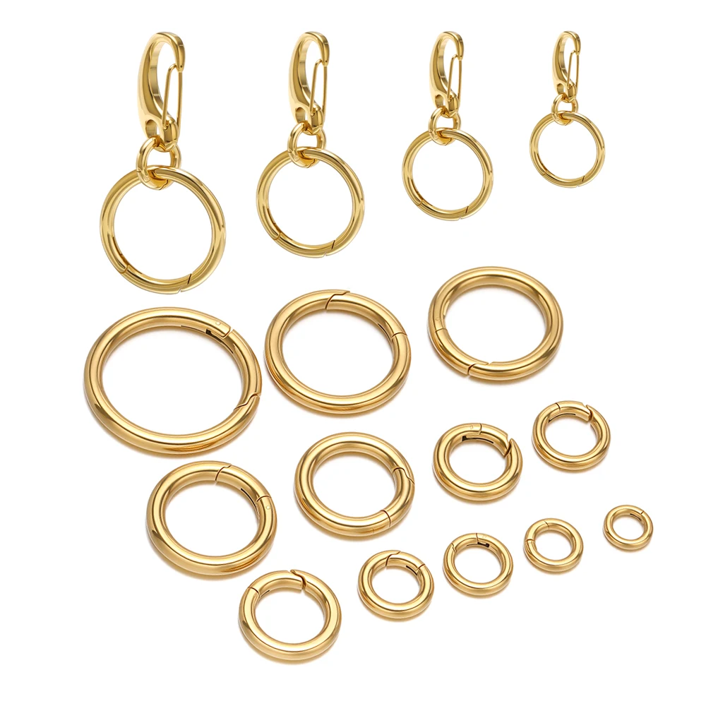 Fermoirs à anneau à ressort en acier inoxydable, 2 pièces, porte-clés ronds, mousquetons pour sac, boucles ouvertes, résultats de fabrication de bijoux à faire soi-même