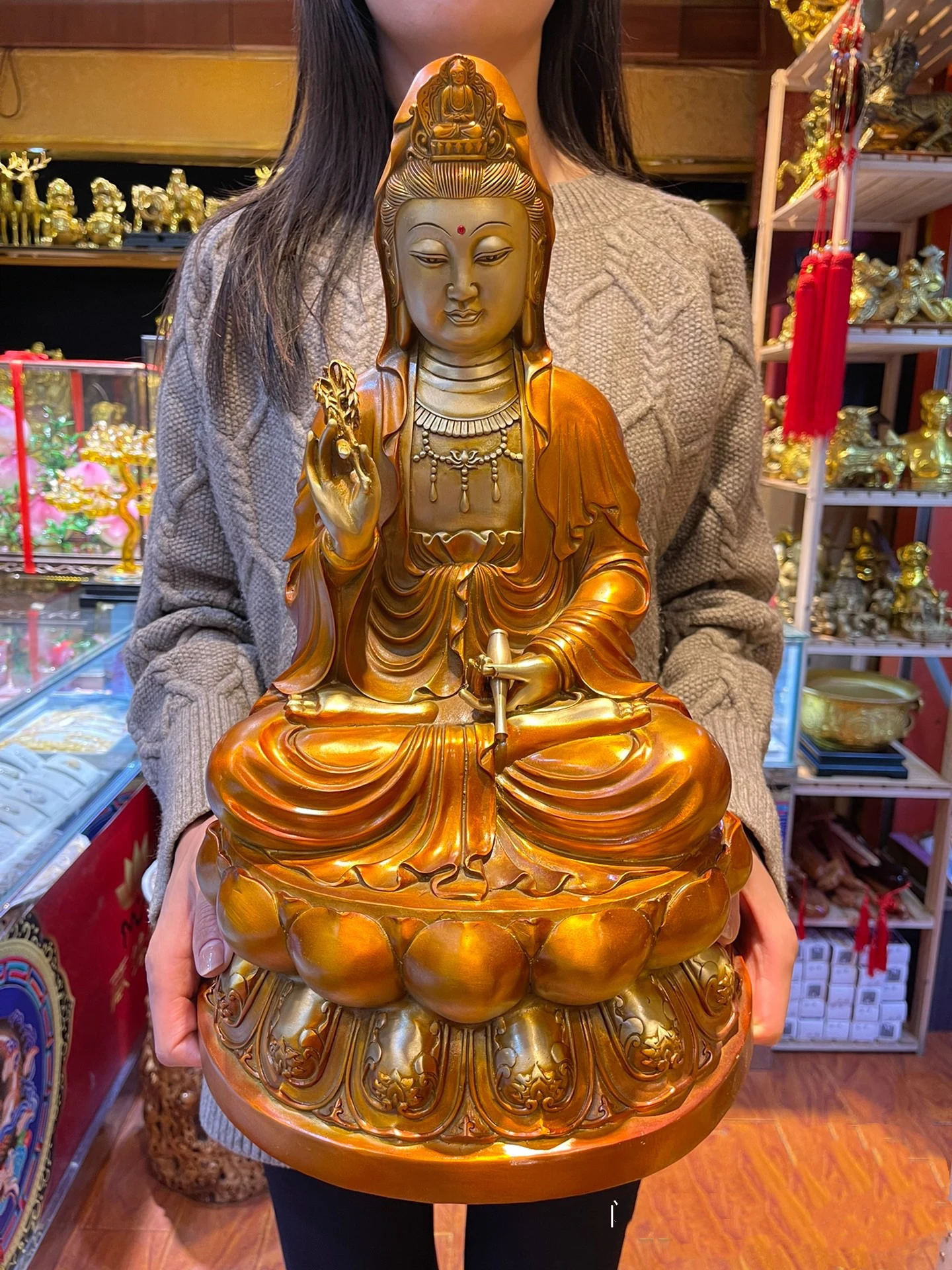 large GOOD Buddhist supplies Southeast Asia Thailand buddha statue Family Efficacious Guanyin copper Sculpture