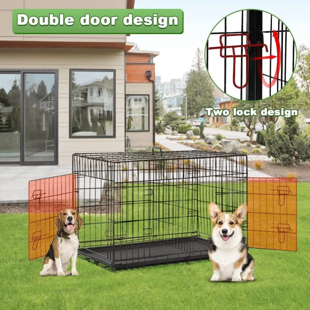 24,30,36,42,48 Inch Dog Crates for Large Dogs Folding Mental Wire Crates Dog Kennels Outdoor and Indoor Pet Dog Cage Crate