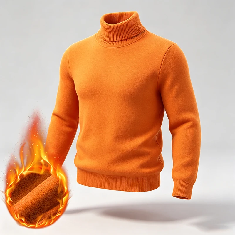 Herren-Rollkragenpullover aus Strick mit Fleece-Futter und geripptem Saum, ideal für Spaziergänge in der Stadt, gesellschaftliche Anlässe und verschiedene Winteraktivitäten. – Detail 9