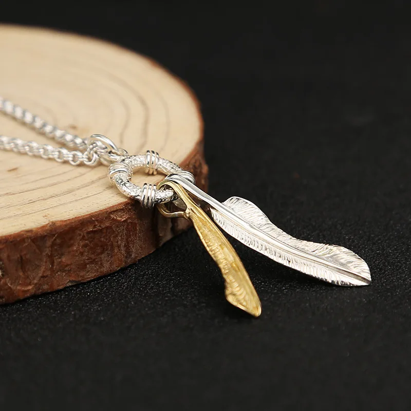 silver ornament personality fashion feather necklace pendant Japanese and Korean trend Yu Wenle same style pendant small pendant