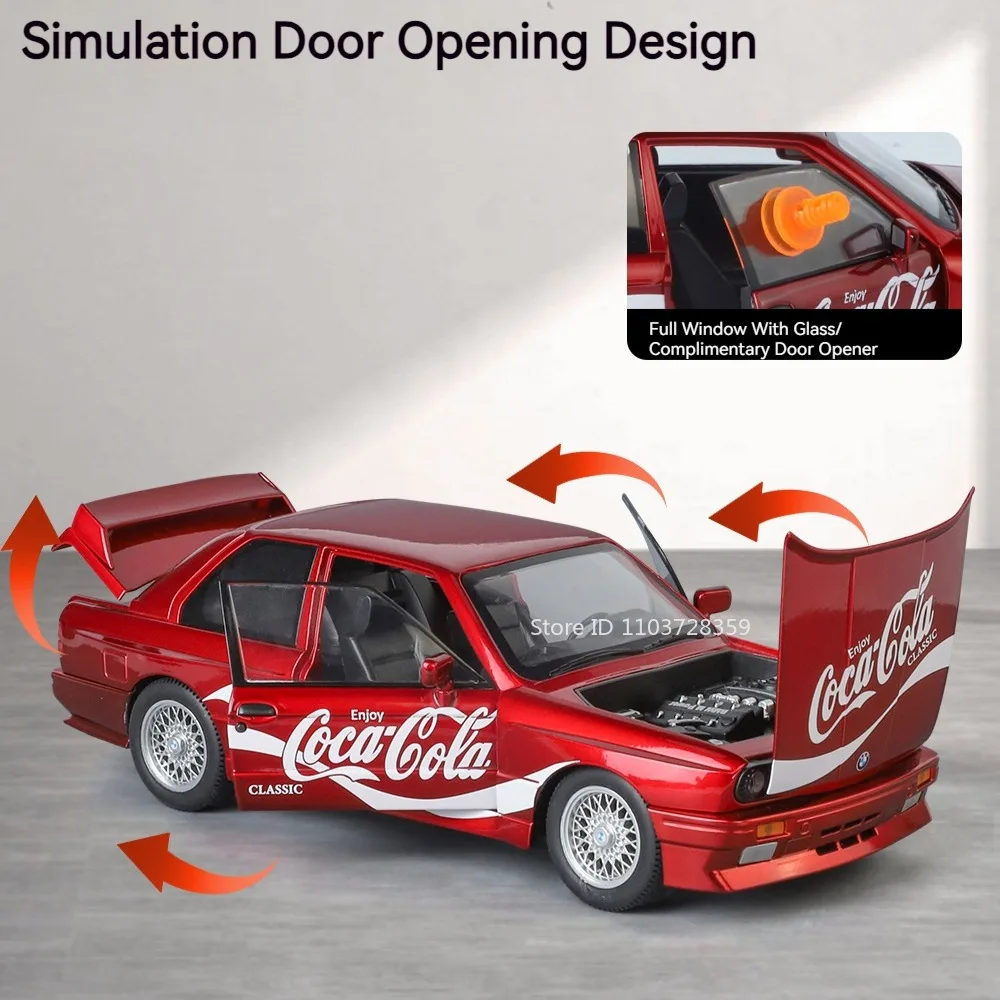 1:24 M3 Miniature Car Model Toys Alloy Diecast RX7 Vehicles Sound Light Doors Opened Pull Back Shock Absorption for Kids Gifts