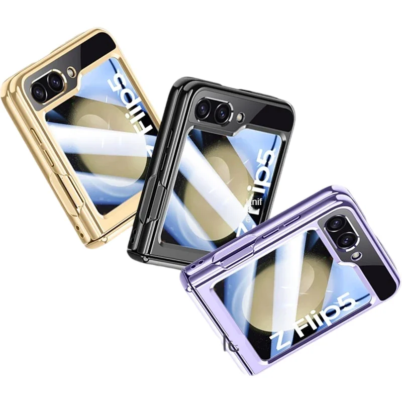 Electroplated Transparent Phone Case for Samsung Galaxy Z Flip 6 5 Flip6 Flip5 5G Folding Hinge with Mirror Hard Cover