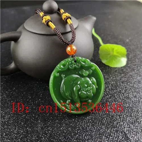 الطبيعية الخضراء الصينية خنزير منحوتة اليشم قلادة قلادة سحر المجوهرات الأزياء محظوظ تميمة هدايا للنساء رجل