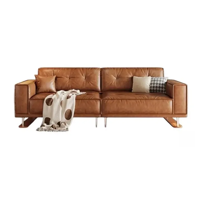 Small apartment top-tier cowhide sofa, new tofu block straight row sofa