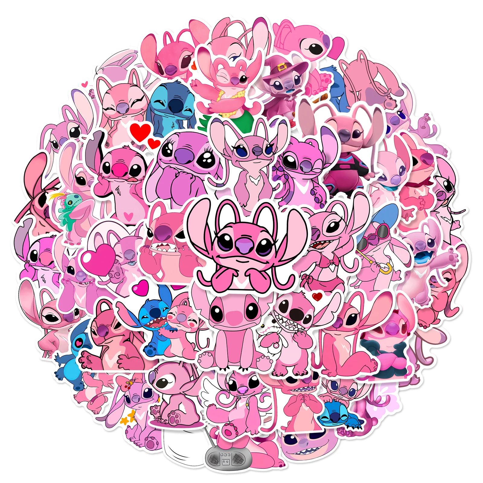 10/50pcs Kawaii Disney Lilo & Stitch Angel Cartoon Stickers Cute Pink Anime Character Sticker DIY Phone Diary Luggage Decals