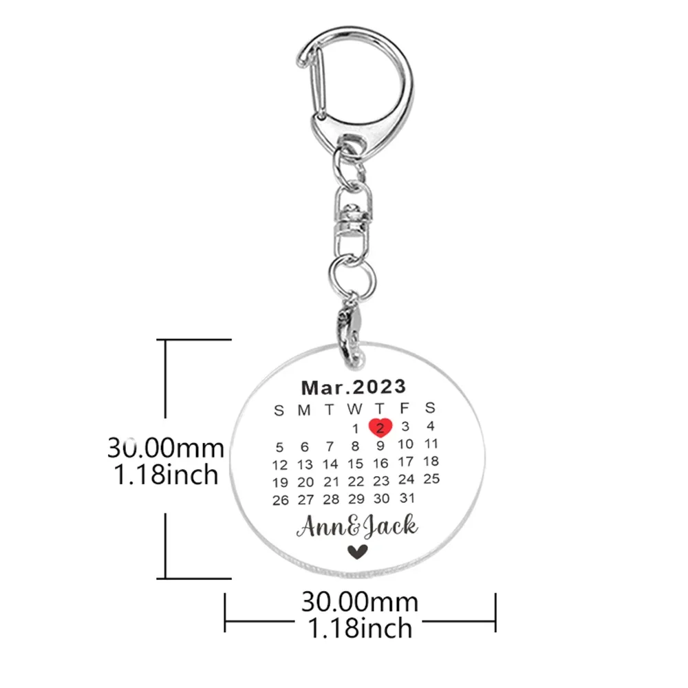 Calendário Chaveiro Casal Presente Personalização Nome Casal Acrílico Chaveiros DIY Nome Data Presentes Personalizados Key Accessories Keyring