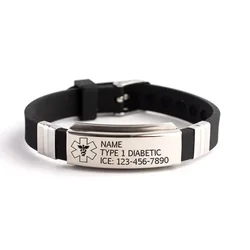 Personalized Medical Alert ID Bracelet Emergency Allergy Diabetic Bracelets for Men Woman Kids ICE SOS Jewelry