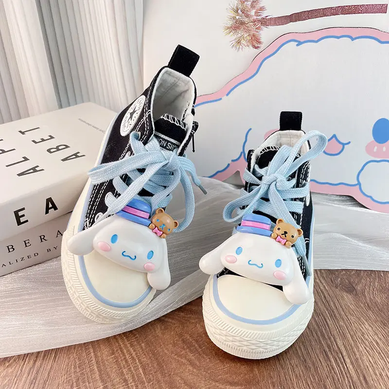 Sanrios My Melody Cinnamoroll Kuromi Anime Kawaii Kid Canvas Shoes High Top Sports Casual Shoe Outdoor Comfortable Girl Sneakers