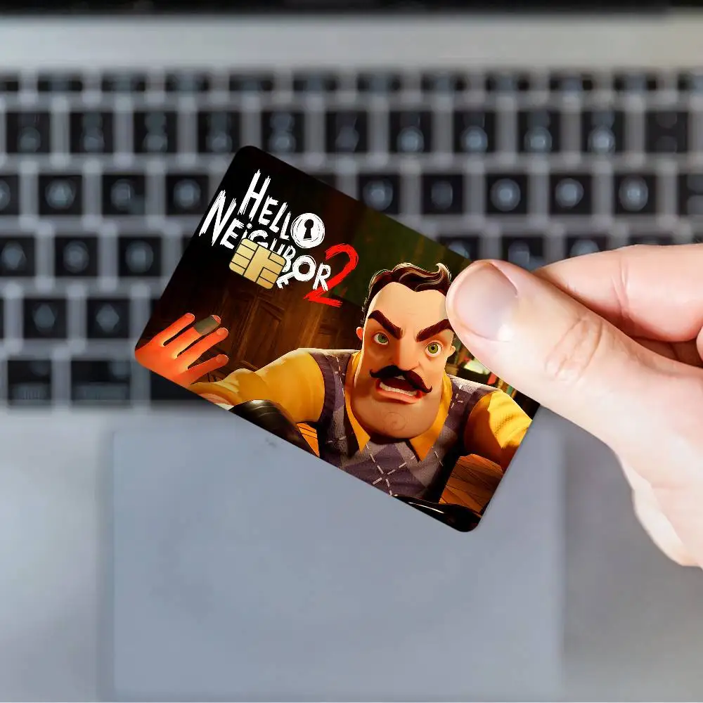 لعبة Hello N-Neighbor 2 ملصقات بطاقات جلدية مقاومة للماء غطاء ائتماني 4 قطع ديكور أمامي للخصم حافلة بنكية #2