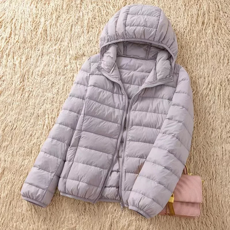 Chaqueta de plumón de pato blanco para mujer, abrigo ultraligero con capucha de doble cara portátil, Parkas cálidas de invierno, 90%