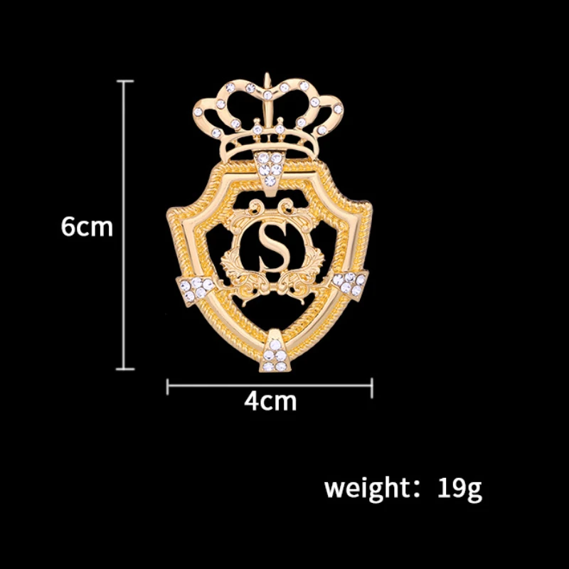 Neue Metall Kristall Krone Brosche Englisch Brief Gold Silber Farbe Anstecknadeln männer Anzug Corsage Mode Broschen für Frauen schmuck – Detail 1
