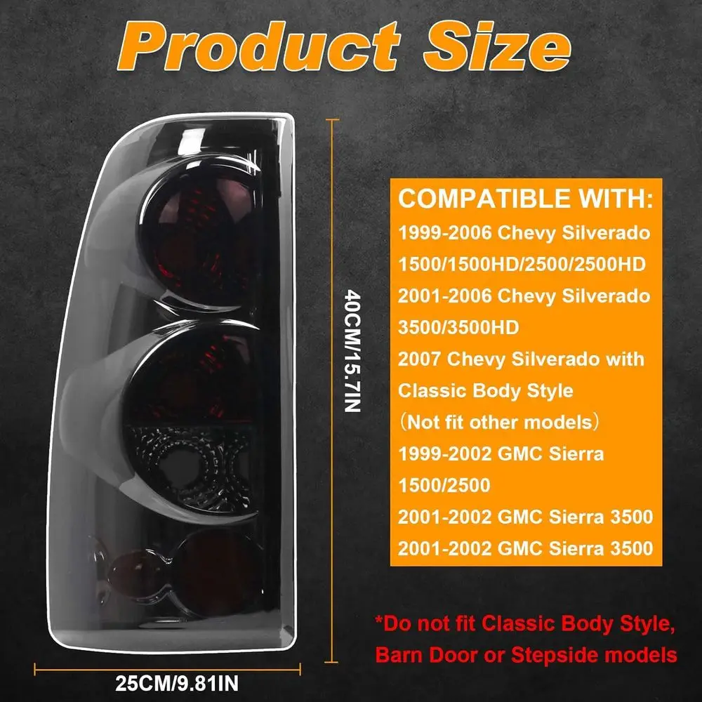 1999-2006 تشيفي سيلفرادو 1500 2500 3500 أضواء خلفية سوداء/دخان للسائق والراكب