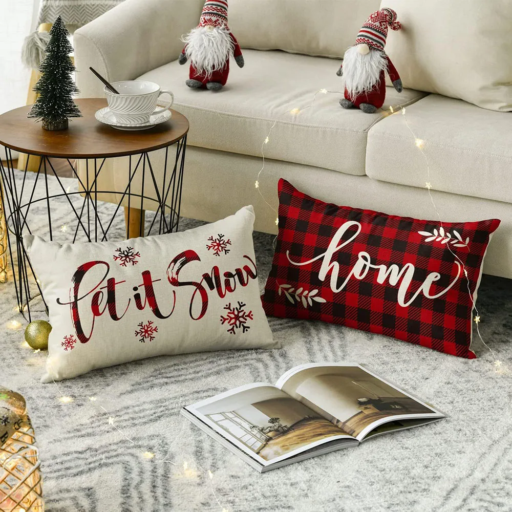 Sarung bantal Sofa dekoratif Merry Natal 30x50cm, sarung bantal lempar Linen Dekorasi Rumah