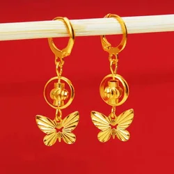 Pure 18K Gold Color Butterfly Long Tassel Earrings Female Gold Color Earring Women's Jewelry Not Fade