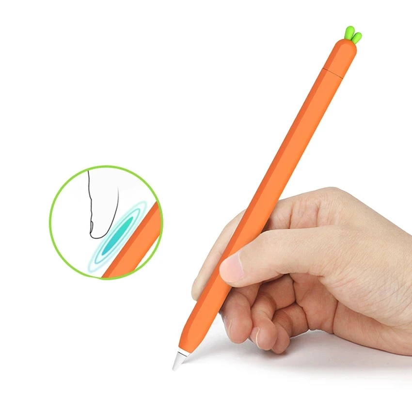 Cute Carrot Protective Pouch Cap Holder Silicone Nib Shell Cover Protective Case With 5Pcs Nib Caps For Apple Pencil 1/2 Skin