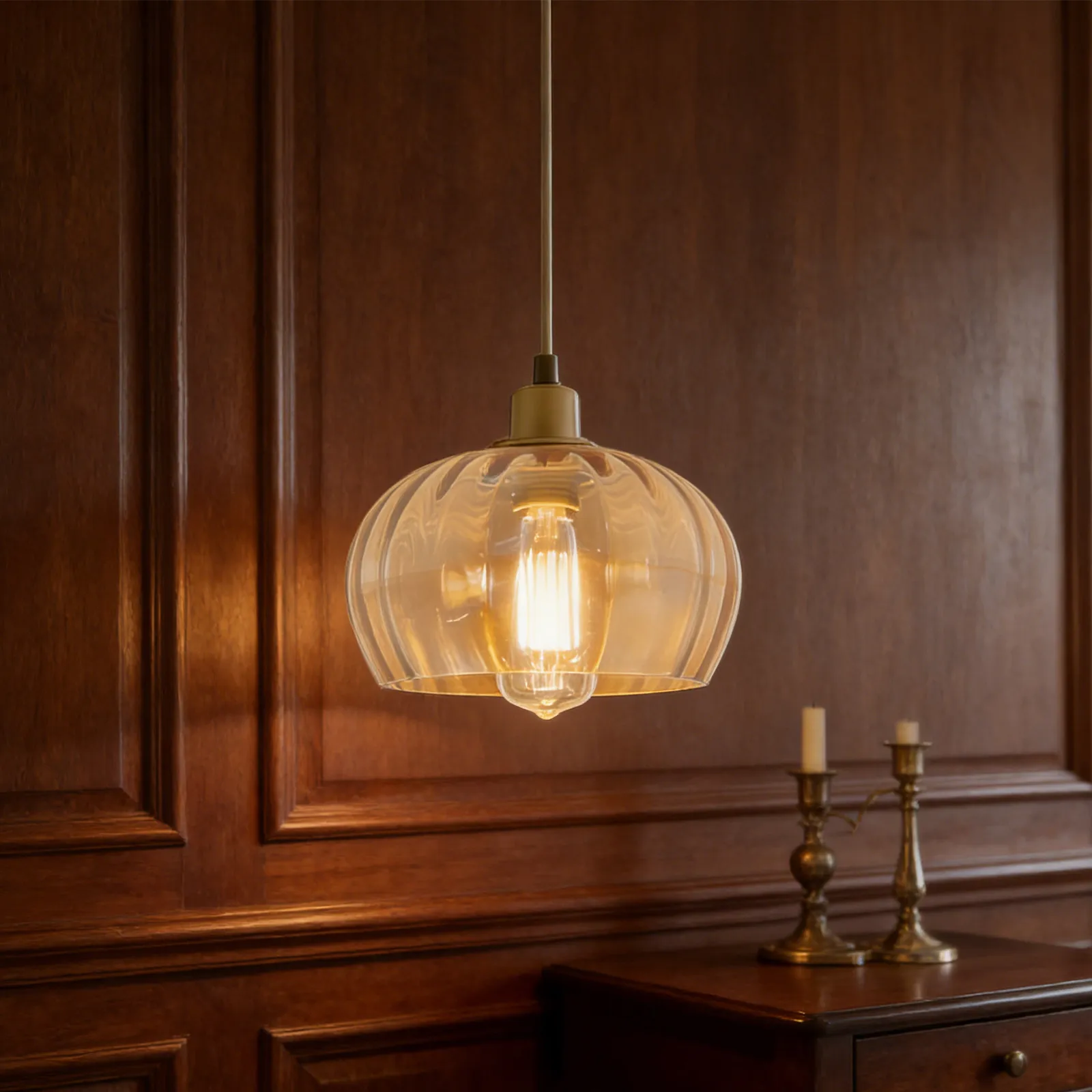Amber Double Opening Glass Pendant Lamp Shade Replacement Globe Lamp Shade for Dining Room Ceiling Light E27 Glass Pendant Light