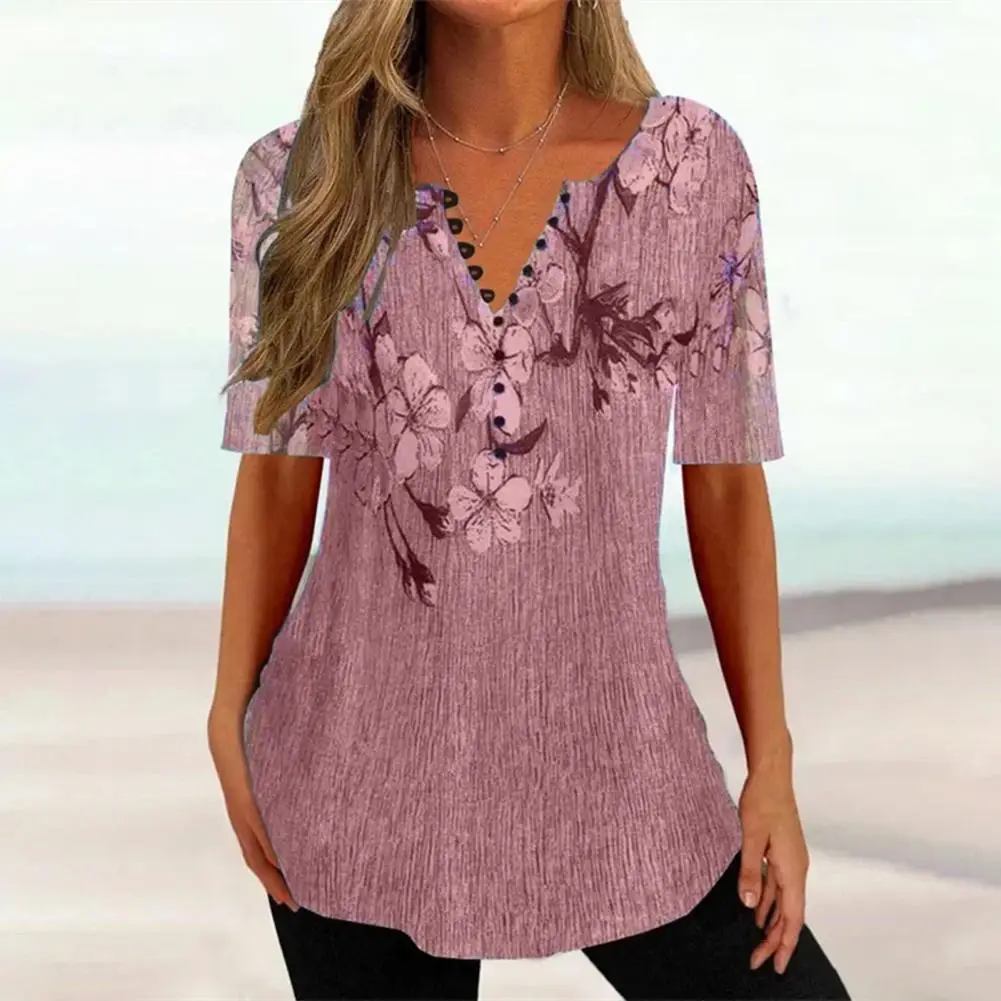 Beautiful Summer Blouse  Short Sleeve V-neck Ladies Shirt  Quick Dry Ladies Shirt