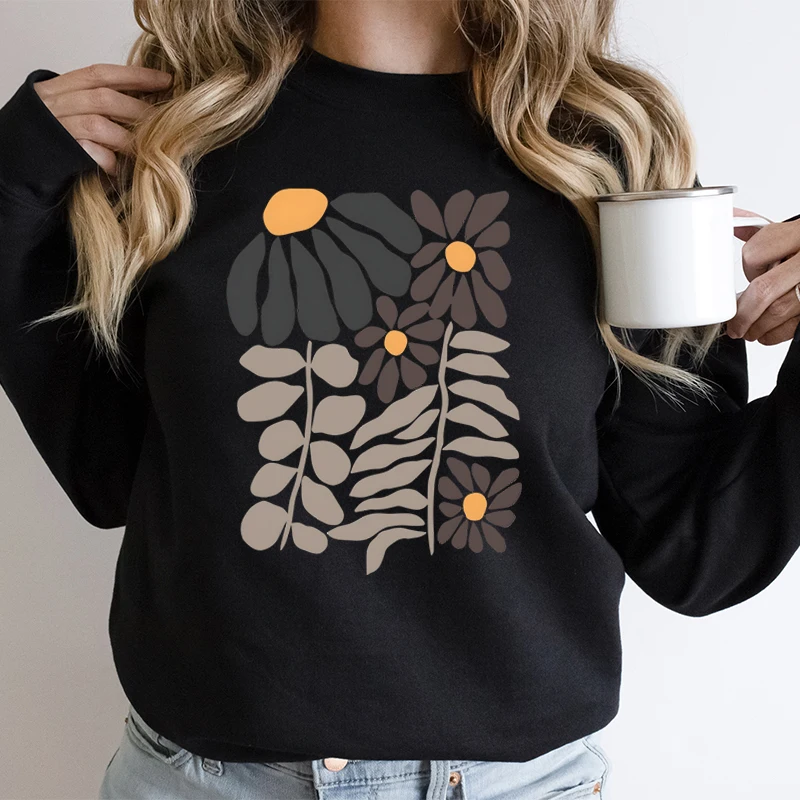 Retro Flowers Autumn Sweatshirt Flower Botanical Nature Lover Casual Hoodie Women Boho Vintage Wildflower Gift Funny Sweatshirts