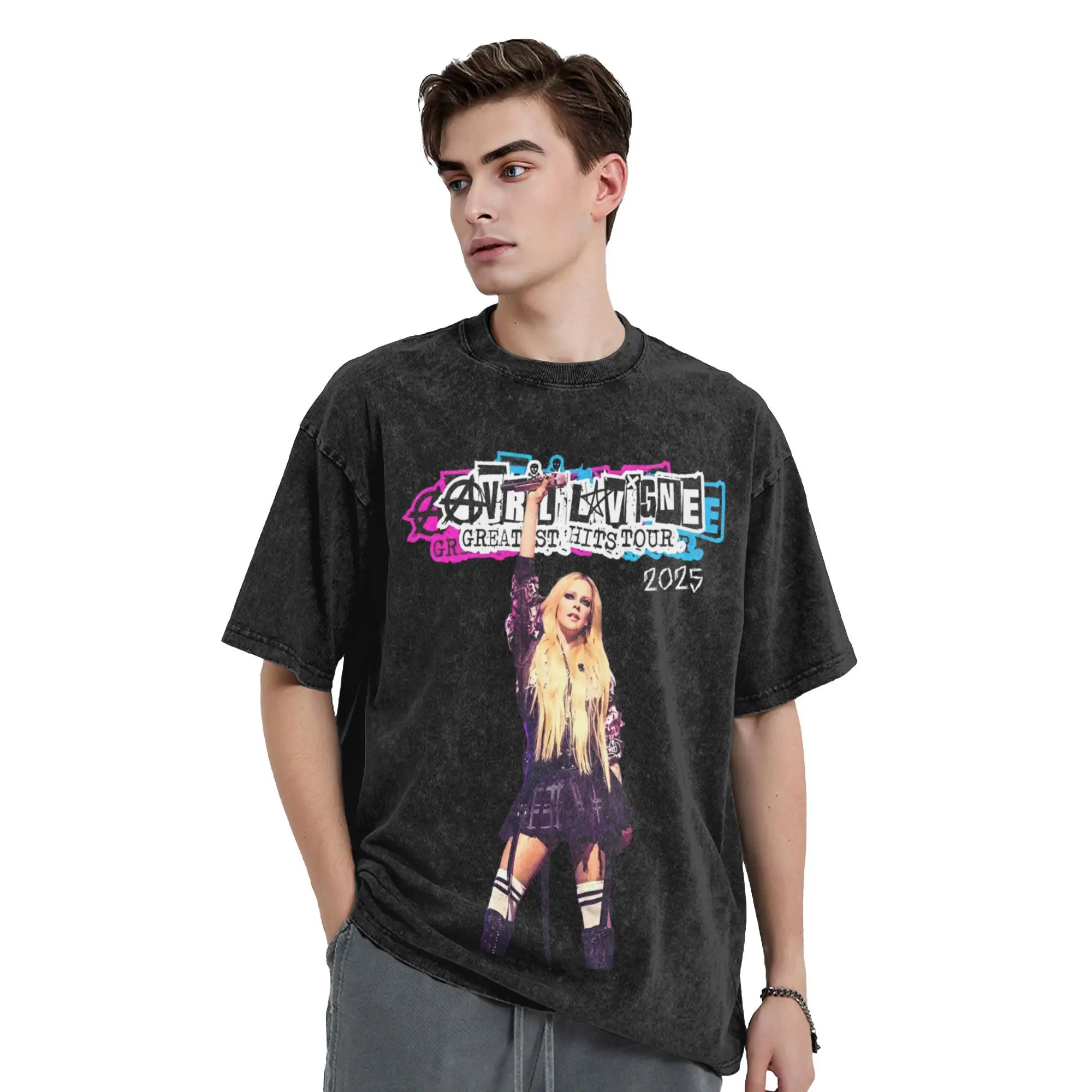 أفريل لافين المغني الشرير جولة الموسيقى غسلها تي شيرت الشارع الشهير الهيب هوب الجدة تي شيرت تيز الرجال النساء قصيرة الأكمام المعتاد