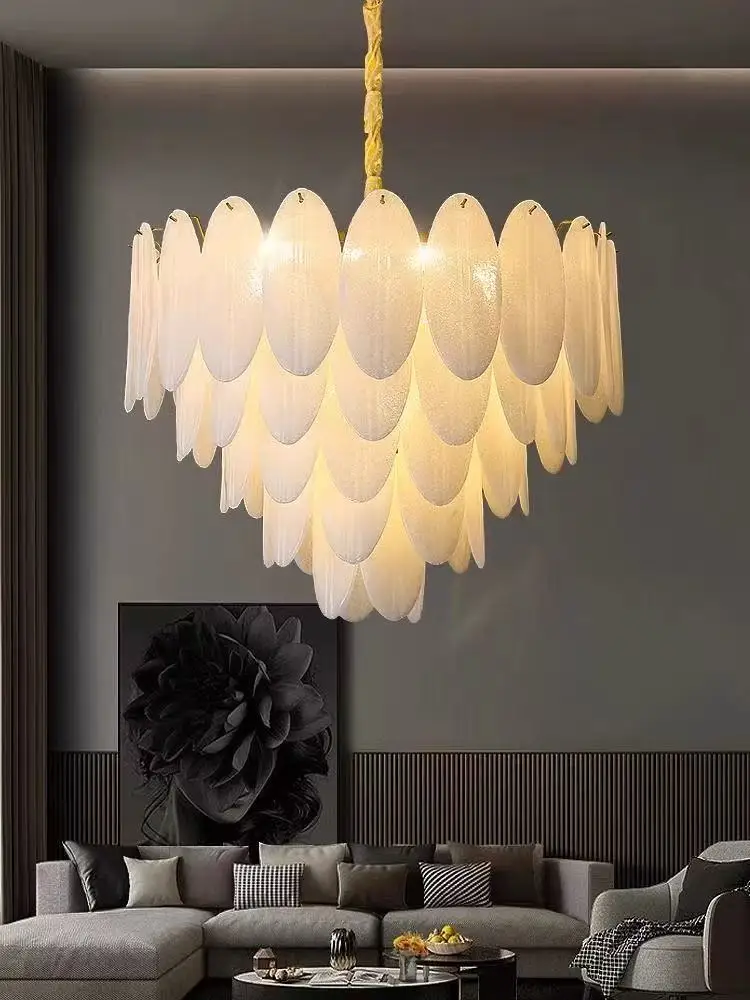Lamp Luxury Feather Art Glass Chandelier Nordic Minimalism Living Room Dining Room Bedroom Chandelier French Style New Model Led