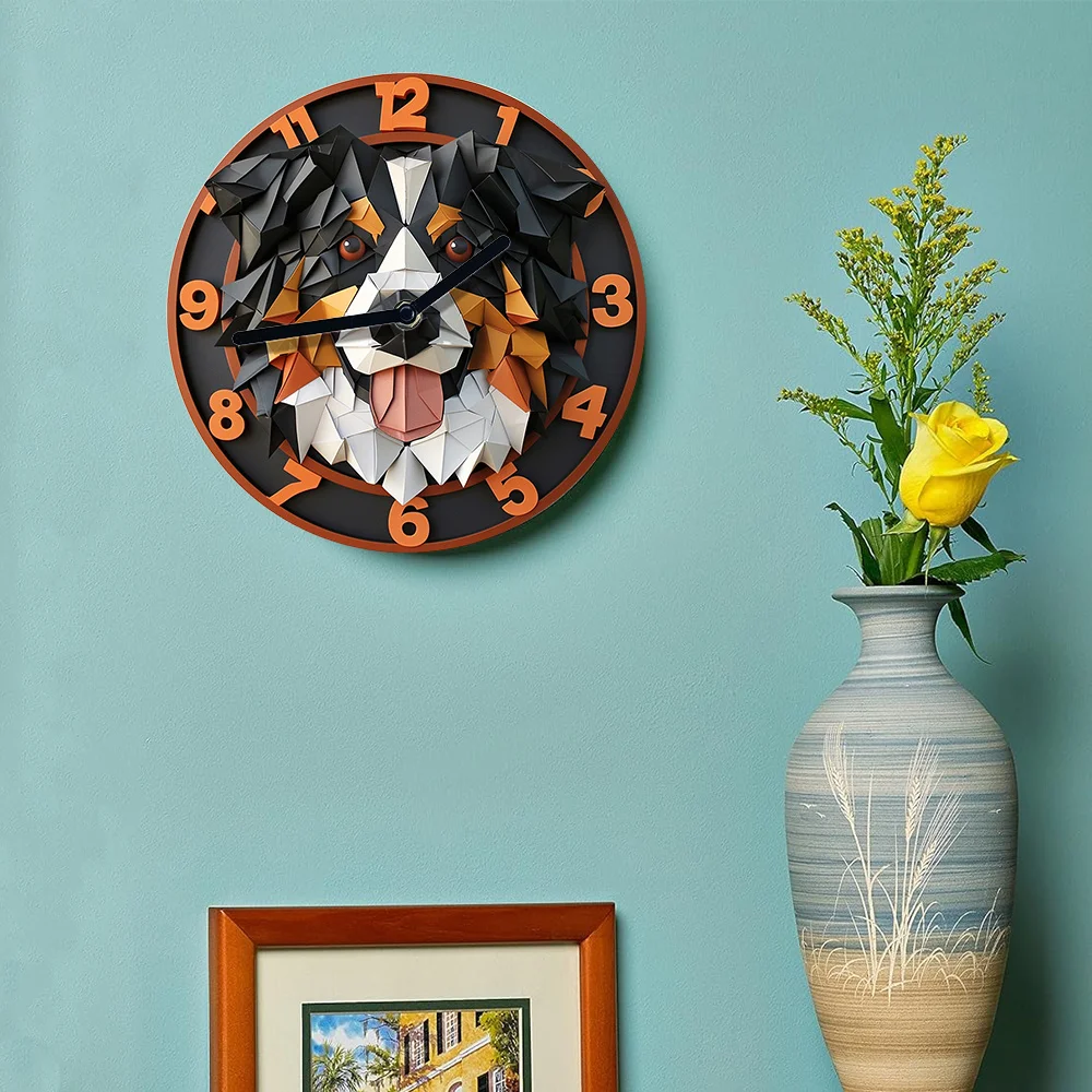 Silent Aluminum Wall Clock With Border Collie Design - Perfect For Pet Lovers & Halloween Decor, Diy Spring Living Room Accent