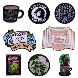 Hard Enamel Pins Classic Coffee Cup Pin Book Flower House Octopus Cartoon Brooches Backpack Lapel Badges Jewelry Gift Wholesale