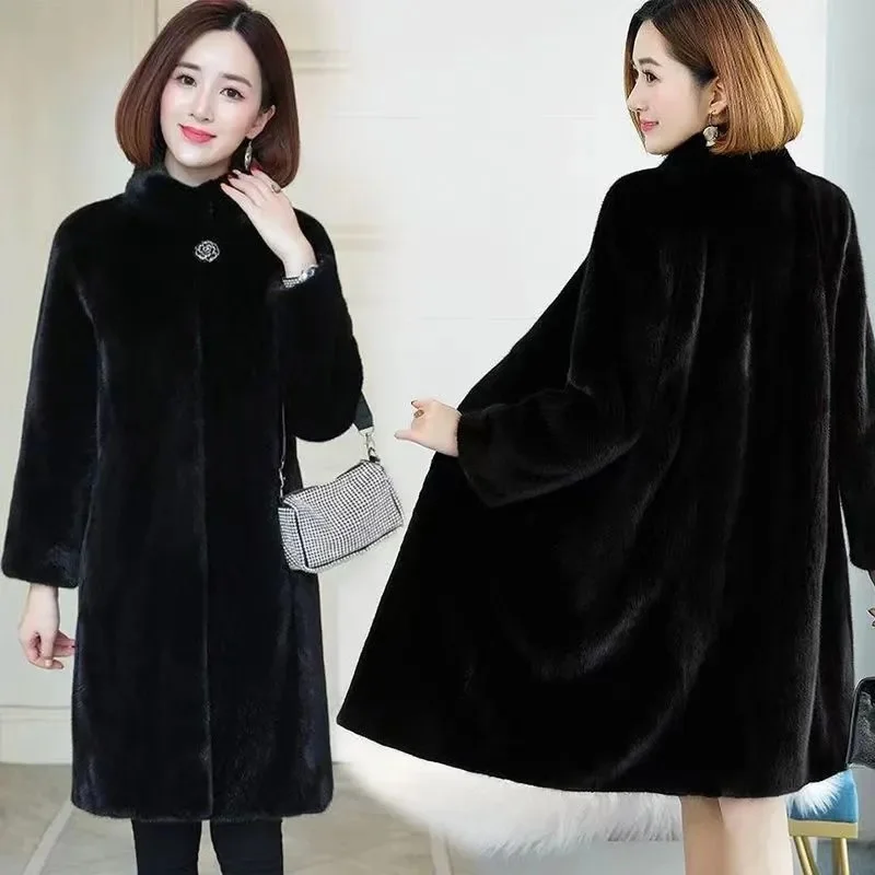 5XL Autumn Winter New Fur Coat Women\'s Mid length Korean Edition Imitation Mink Fur Mink Fleece Women\'s Popular Slim Warm Coat