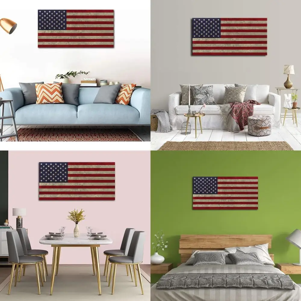 

Винтажный холст с американским флагом — большой размер 20x40 для декора дома и офиса