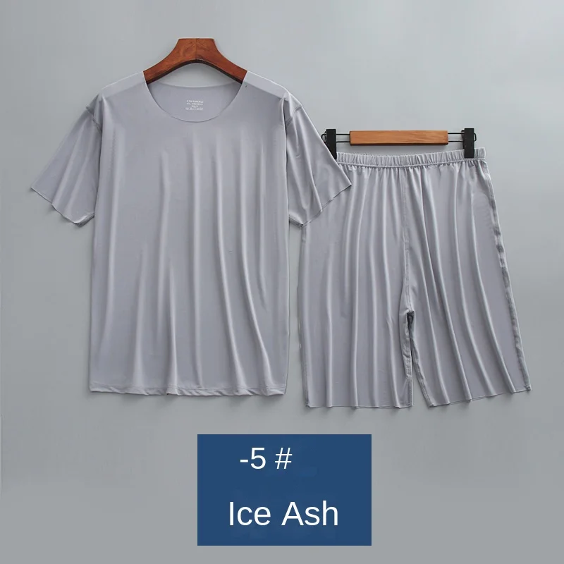 

Summer Large Size 5XL Pajamas for Men's Ice Silk Short Sleeves Loose Five-point Shorts 2 Piece Sleepwear Thin Homewear Set