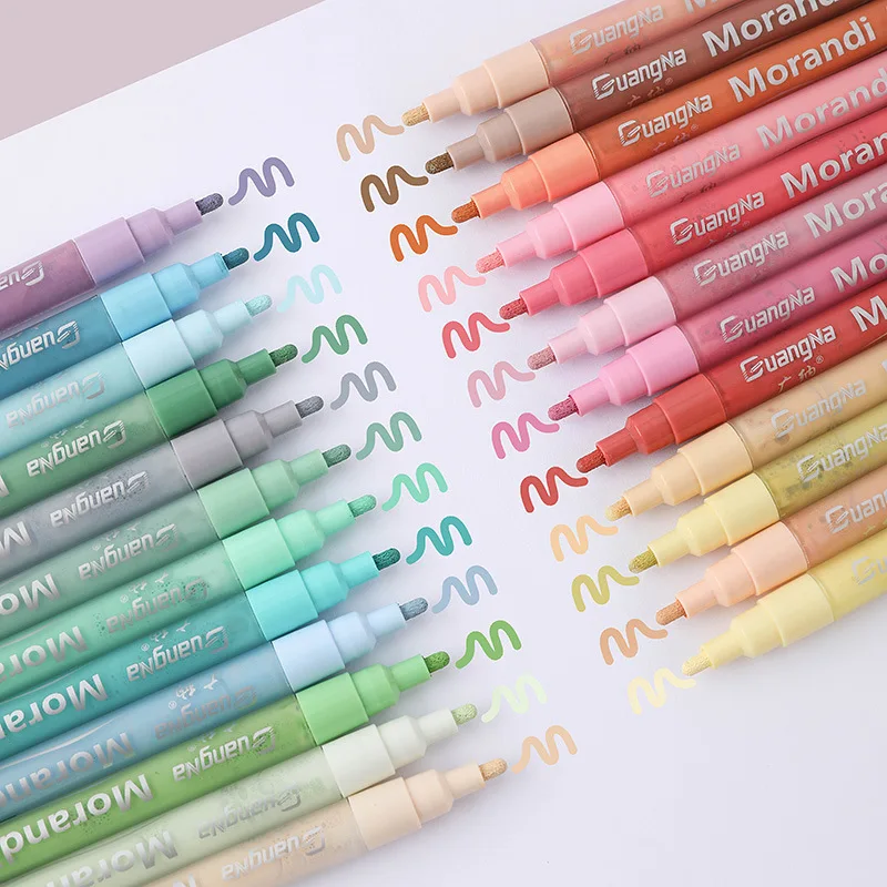 

12/24pcs Morandi Colors Acrylic Marker Waterproof Art Painting Supplies School Stationary Appliable For Fabric Wood Glass 14cm