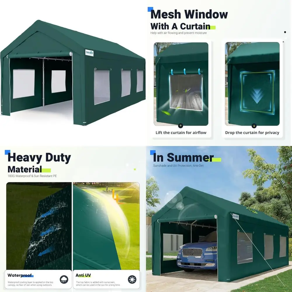 

Сверхмощный навес 10x20 футов с подвижным вентилируемым окном, навесом для гаража с защитой от снега для укрытия на колесах/лодки/грузовика с 4 усиленными