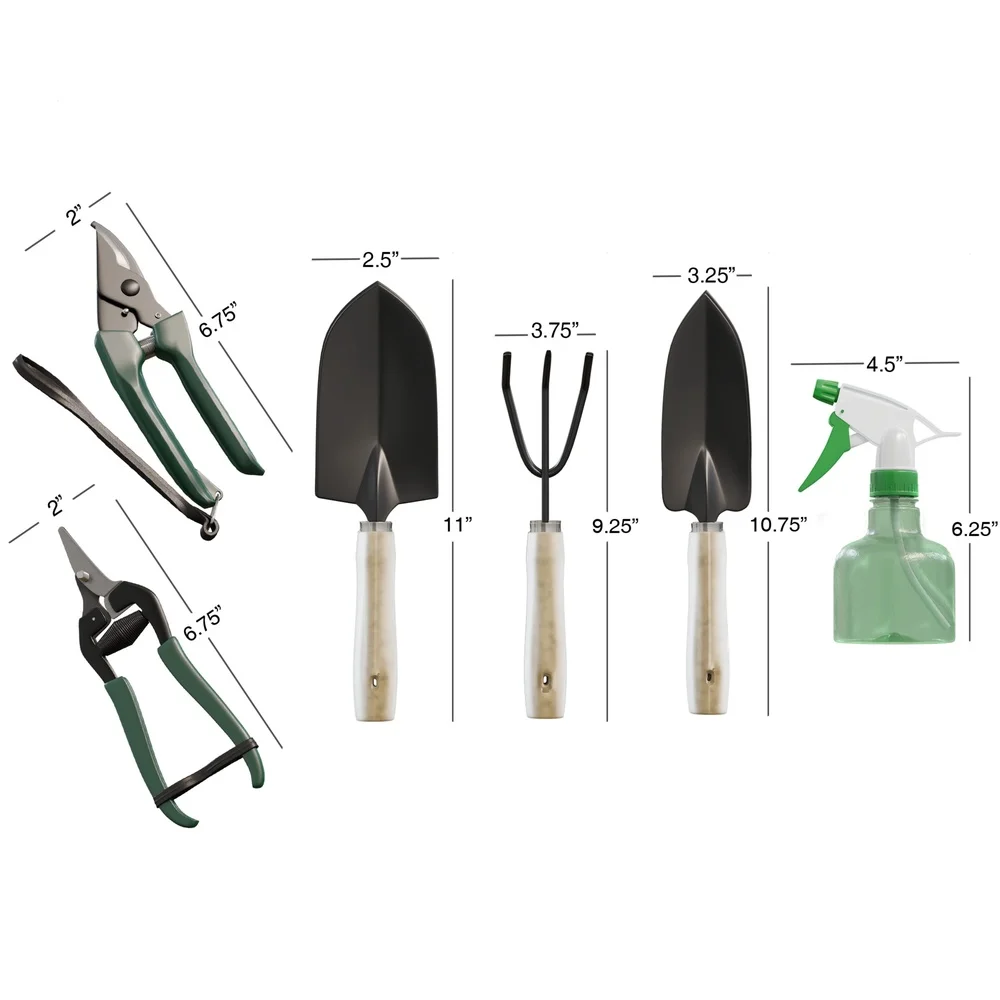 8 Piece Gardening Tool Set with Canvas Tote Rake Trowel Shovel Snip Pruner Spray Bottle Wire Tie Planting Weeding