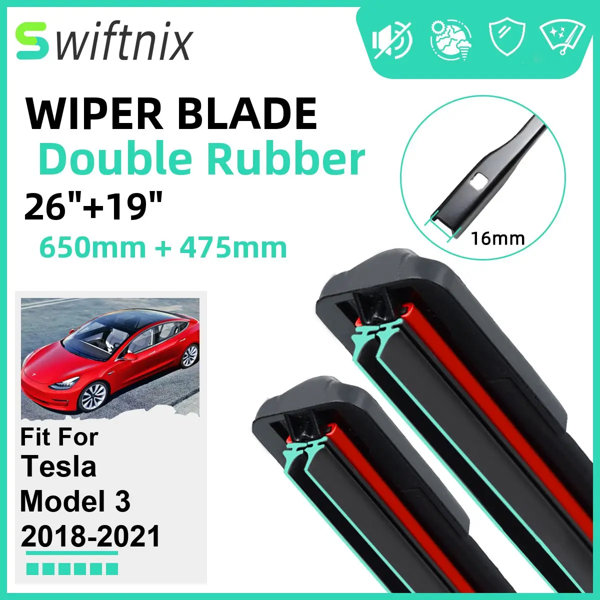 Double Rubber Car Wiper Blades for Tesla Model 3 2018-2021 Front Windscreen Windshield Rubber Car Accessories 2019 2020 2021