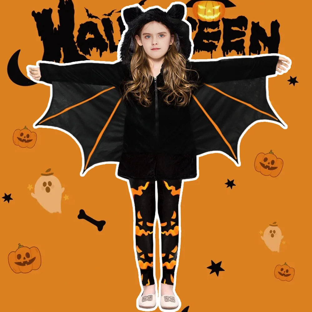 

2023 New loween Children's Bat Cloak with Pumpkin Theme Performance Costume Stage Cosplay Outfit Traditional Chinese Festival