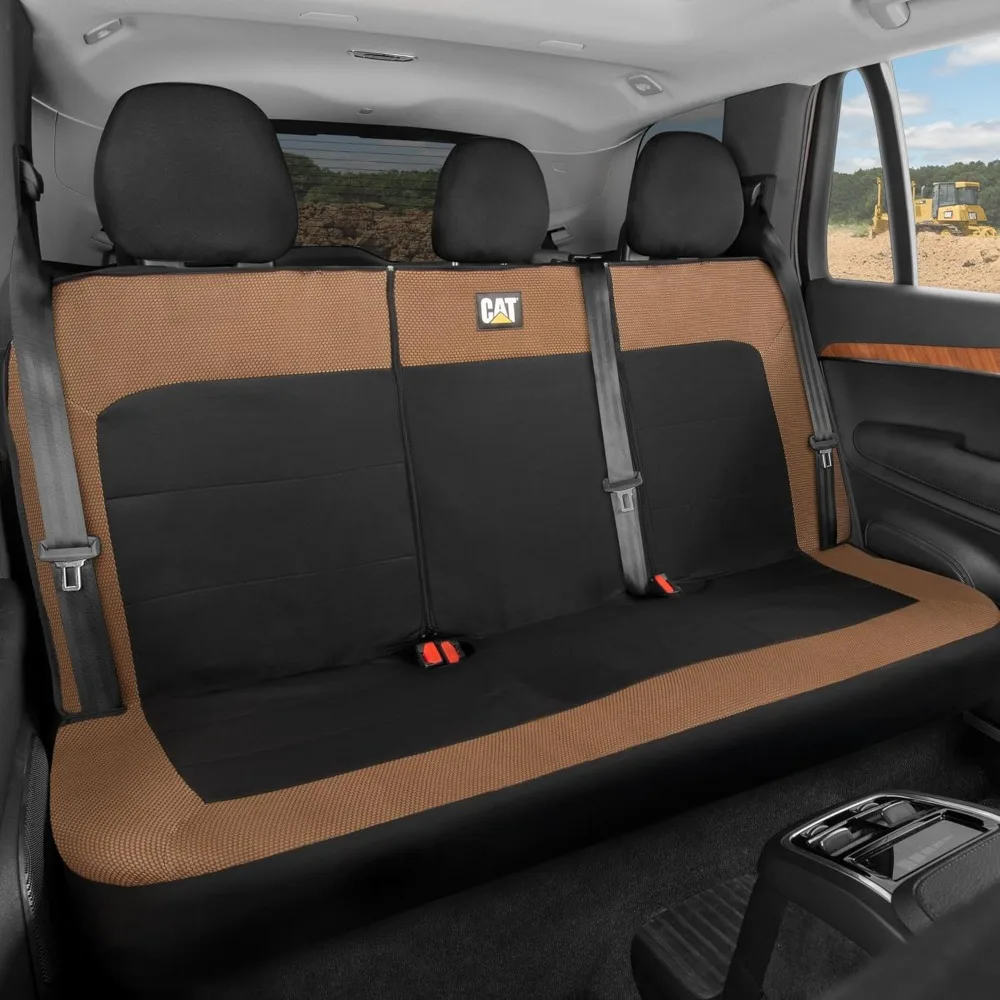 

Beige and Black Canvas & Mesh Car Rear Seat Cover - Durable 60/40 Split Bench Protector for Vehicles
