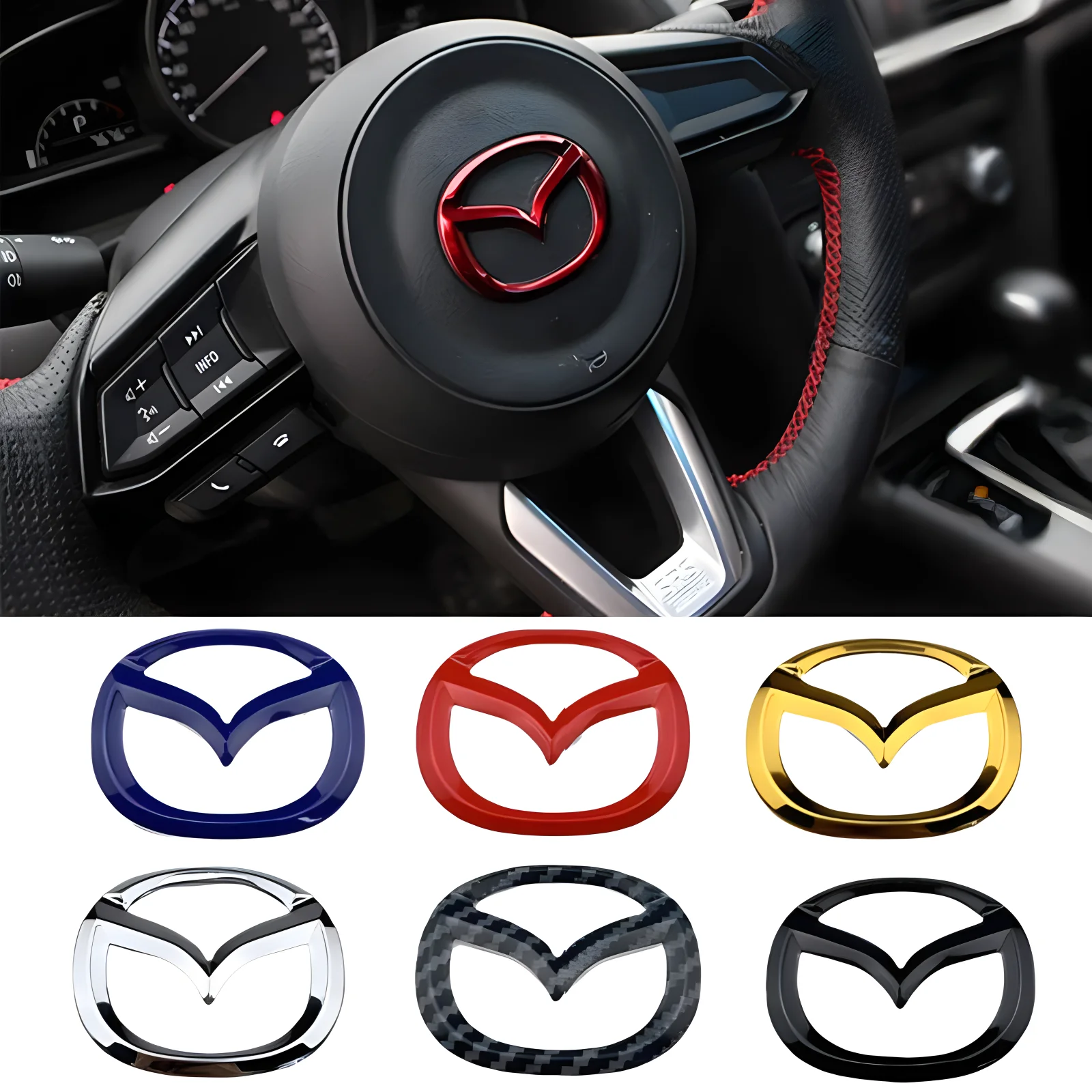 1PCS ABS Car Emblem Steering Wheel Center Decal Sticker Decoration For Mazda 3 Axela 6 Atenza CX4 CX5 Badge Accessories Interior