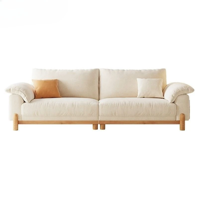 

Nordic log style solid wood sofa, simple and modern small apartment living washable three-person down fabric sofa