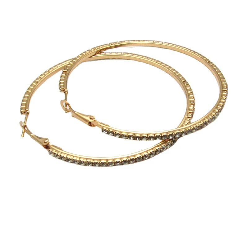 30-80mm Große Creolen Für Frauen Mädchen Kreis Kristall Strass Ohrringe Schwarz Gold Silber Farbe Runde Ohrringe party Geschenk – Detail 8