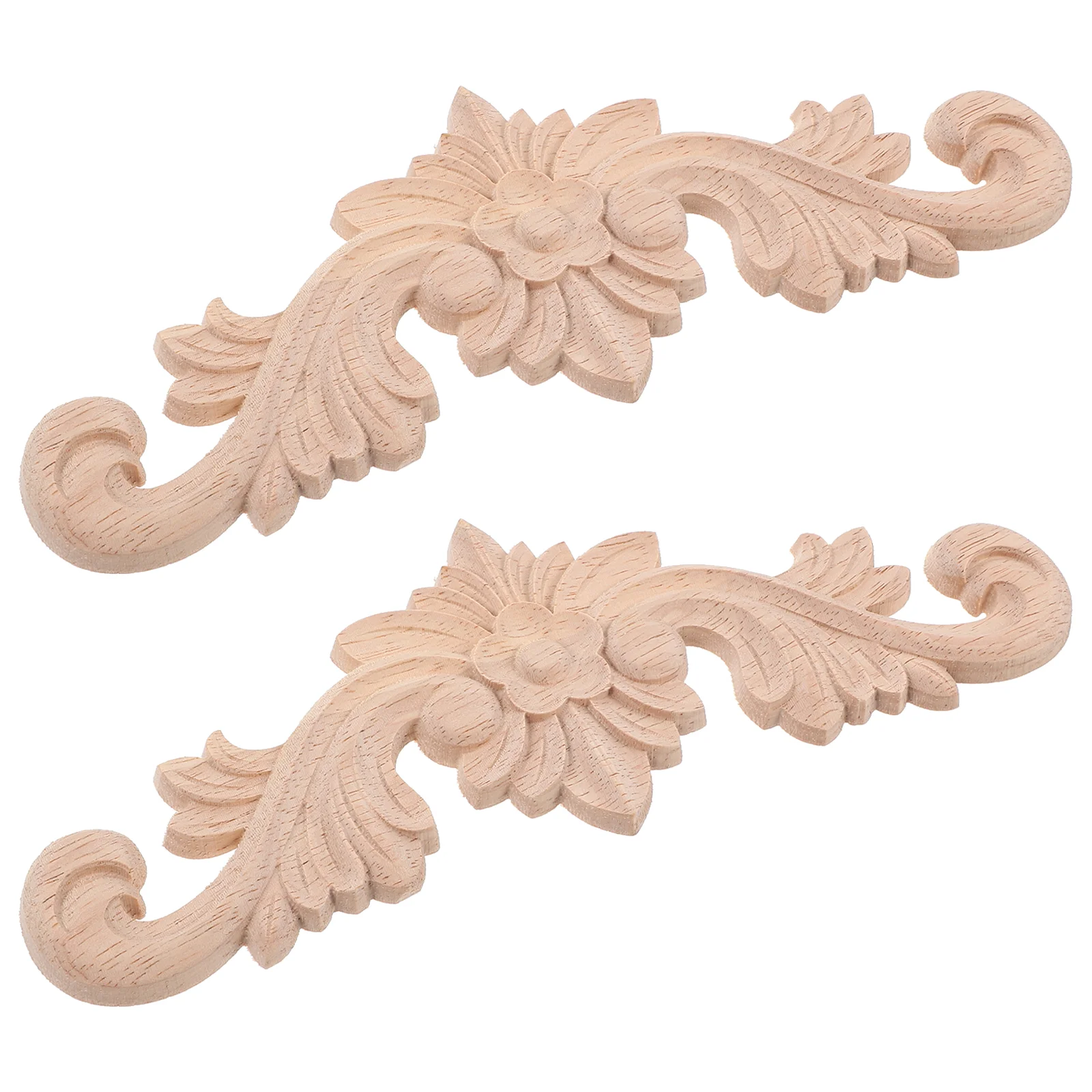 2 Pcs Petals Solid Wood Flower Decal Decor Furniture Onlay Applique Appliques and Onlays for