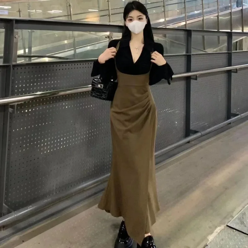 2 Piece Sets Women Flare Sleeve T-shirts Irregular Maxi Dress Autumn Sexy Mature Chic Y2k Females Streetwear Club Fashion Casual