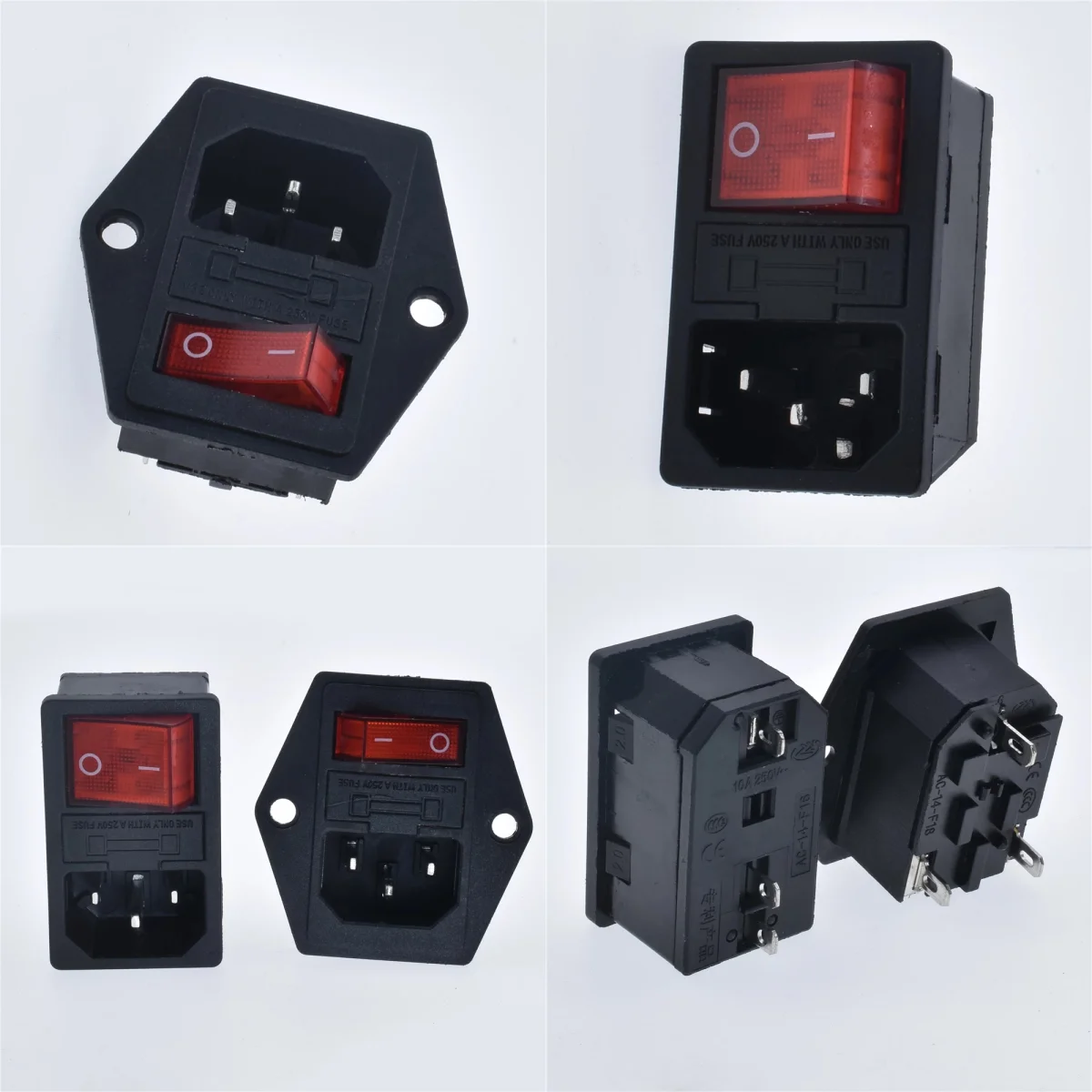 With10AFuse Red Rocker Switch Fused IEC320C14 250V Inlet Power Socket Fuse Switch Connector Plug Connector Red,With Fixing Holes