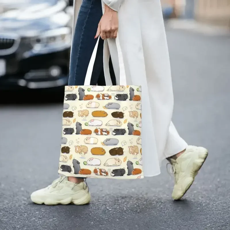 Guinea Pig Parade Grocery Shopping Bag Printing Canvas Shopper Tote Shoulder Bags Large Capacity Durable Domestic Cavy Handbag image 4
