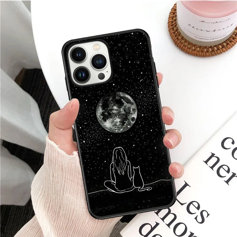 Casing ponsel kucing hitam, untuk iphone 16 15 14 Pro Max 16 15 14 13 12 Pro 15Plus iphone 11