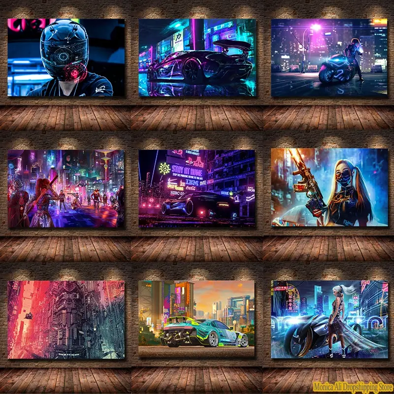 سيبيربانك سوبر كار للألعاب ، لوحة فنية جدارية لغرفة المعيشة والأولاد ، ديكور غرفة النوم ، ملصق أنيق لمحطة اللعب #1