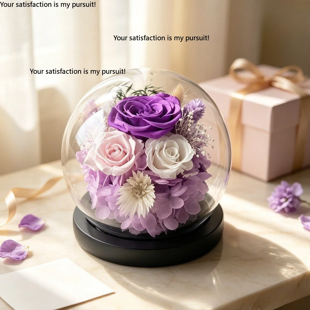 Spherical Glass Cover Preserved Rose Ornament Eternal Flower Gift For Valentine's Day & Mother's Day