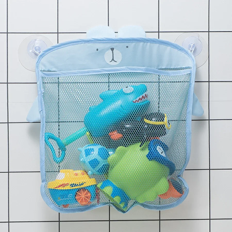 Nuevo bolso de malla para baño de bebé, diseño de ventosa para juguetes de baño, cesta para niños, formas de animales de dibujos animados, tela, juguetes de arena, bolsa de red de almacenamiento