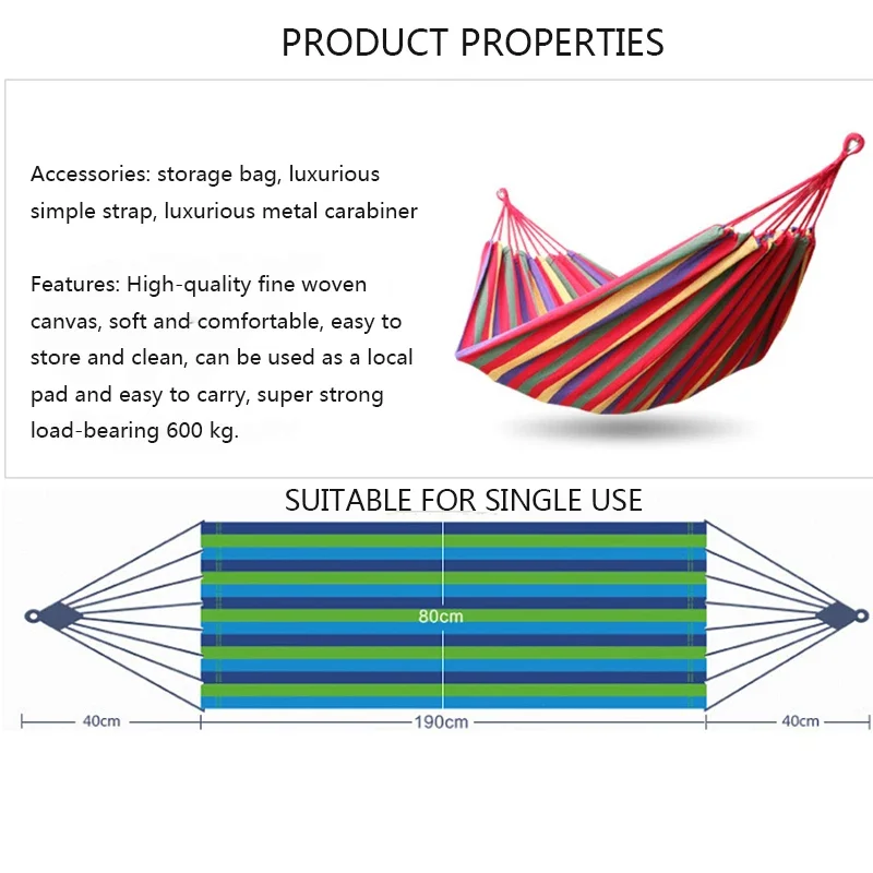 Portable Double Single Outdoor Equipment Camping Canvas Hammock Home Garden Hammock Travel Camping Swing With Rope Hammock