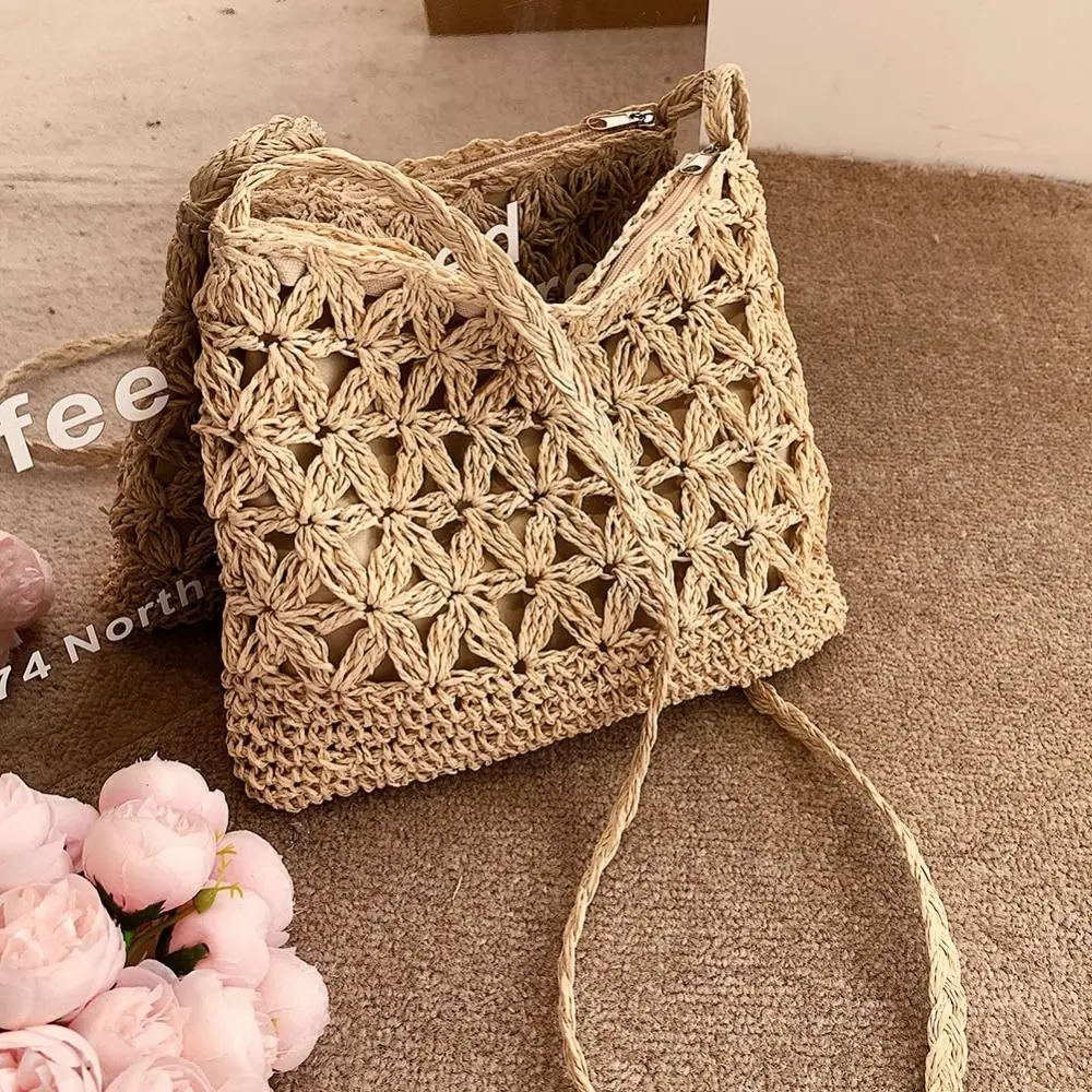 Plecione torby ręcznie robione torebki ze słomy z dzianiny modne puste torby Messenger Bohemia torba na ramię Crossbody plażowa